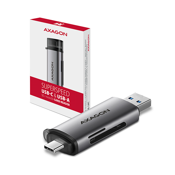 Axagon CRE-SAC, USB3.2 Gen 1 Type-C+Type-A externí čtečka karet SD/microSD, podpora UHS-I