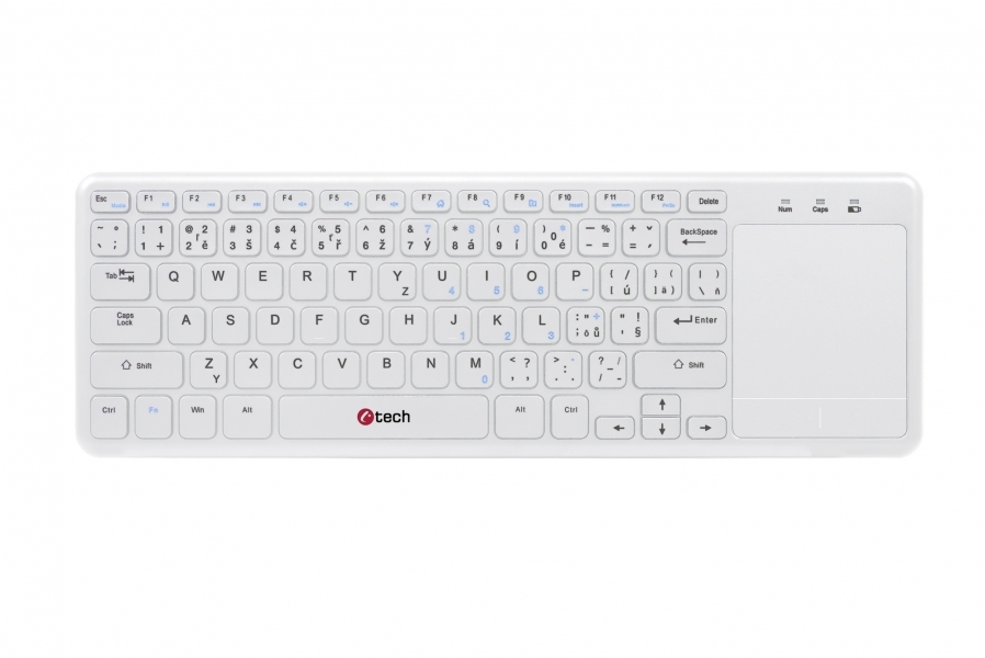 C-Tech Bezdrátová klávesnice s touchpadem WLTK-01 bílá, USB WLTK-01W