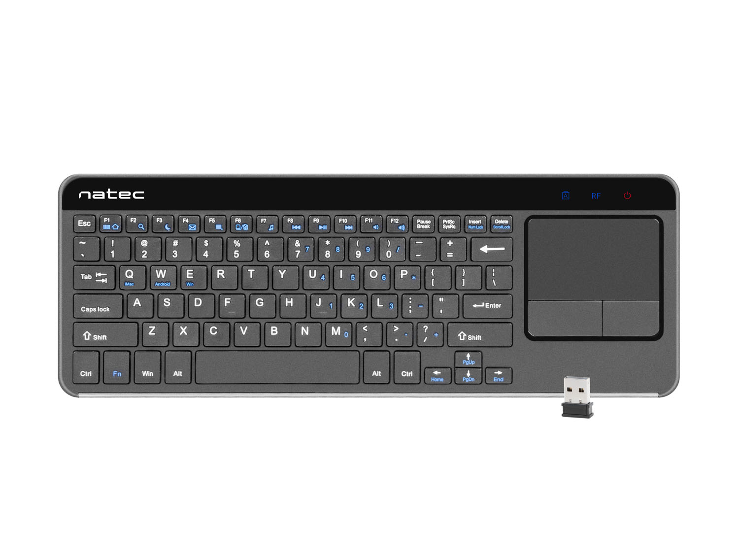 Natec Wireless Keyboard TURBOT with touch pad for SMART TV, 2.4 GHz, X-Scissors NKL-0968