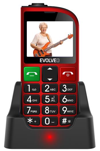 Evolveo EasyPhone FM, mobilní telefon pro seniory s nabíjecím stojánkem (červená barva) EP-800-FMR