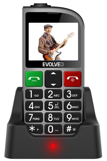 Evolveo EasyPhone FM, mobilní telefon pro seniory s nabíjecím stojánkem (stříbrná barva) EP-800-FMS