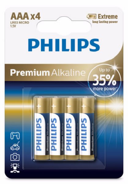 Philips baterie 4x AAA (1,5V), řada Premium Alkaline LR03M4B/10