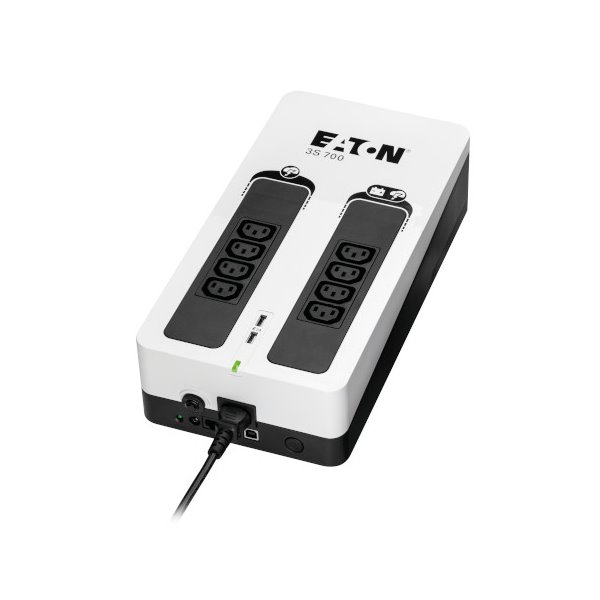 Eaton UPS 3S 700 IEC, Off-line, Tower, 700VA/420W, výstup 8x IEC C13, USB, RJ11, 2x USB nabíjení (2A max), bez vent. 3S700I