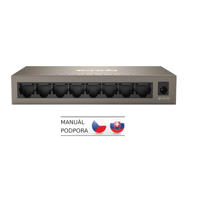 Tenda TEG1008M 8-port Gigabit Switch, 8x 10/100/1000 Mb/s, Fanless, MAC 4K, napájení AC/DC, i na zeď 75011833