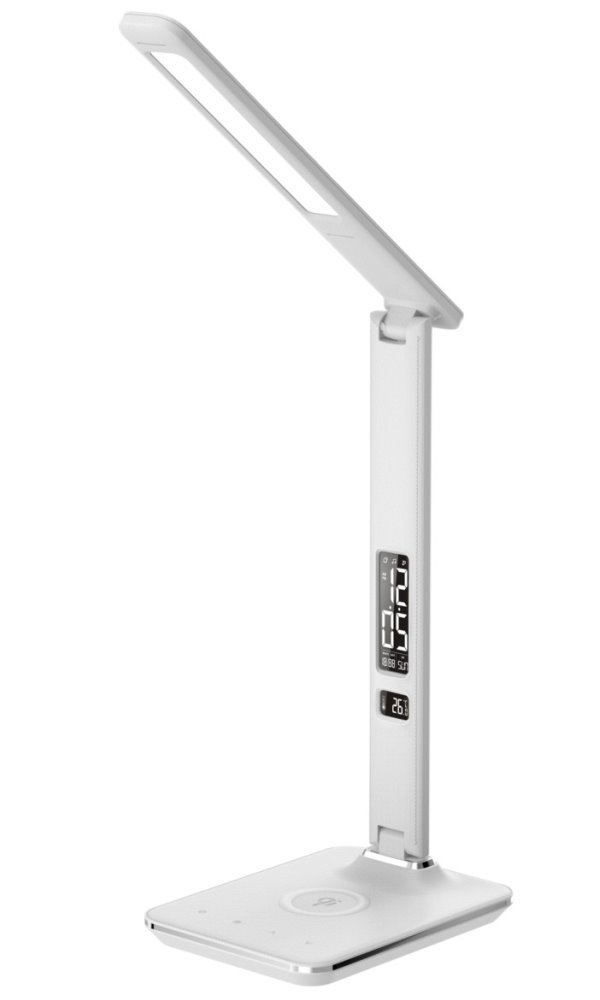 Immax LED stolní lampička Kingfisher, Qi nabíjení, 8,5W, 400lm, 12V/2,5A, 3 barvy světla, sklápěcí rameno, bílá 08966L