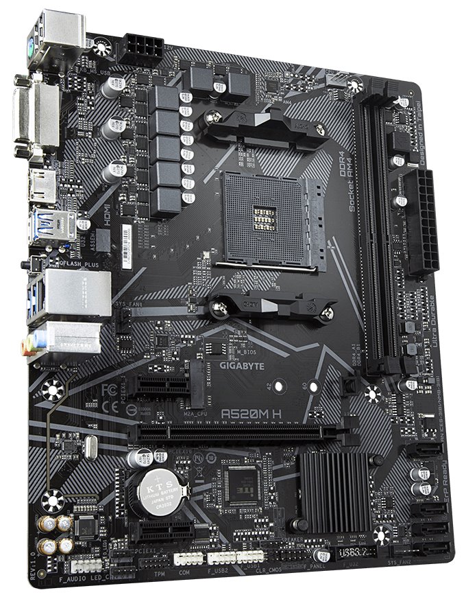 Gigabyte A520M H, AMD A520/ AM4/ 2x DDR4 DIMM/ DVI-D/ HDMI/ M.2/ mATX