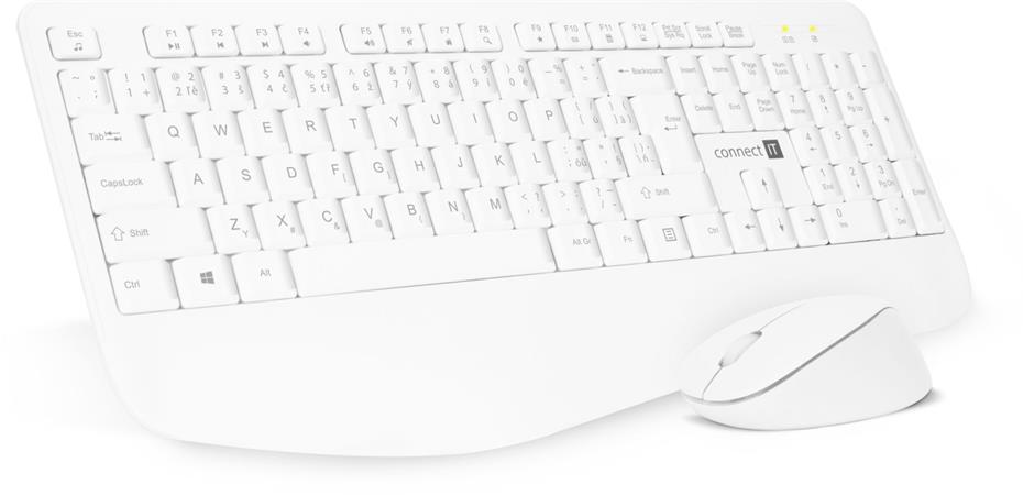 Connect It Combo bezdrátová bílá klávesnice+myš, (+1x AAA +1x AA baterie zdarma), CZ+SK layout CKM-7804-CS