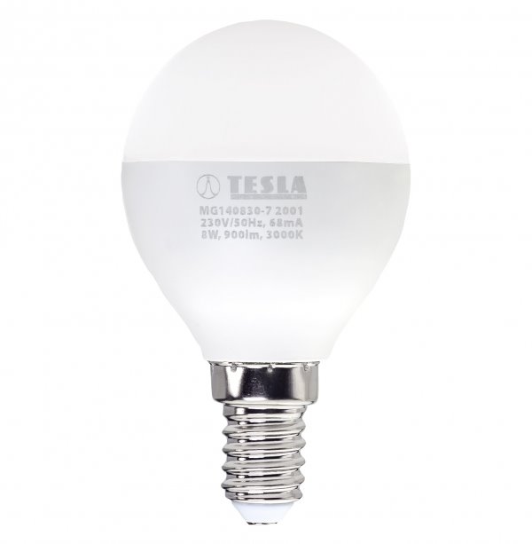 Tesla LED žárovka miniglobe BULB, E14, 8W, 230V, 900lm, 3000K, teplá bílá MG140830-7