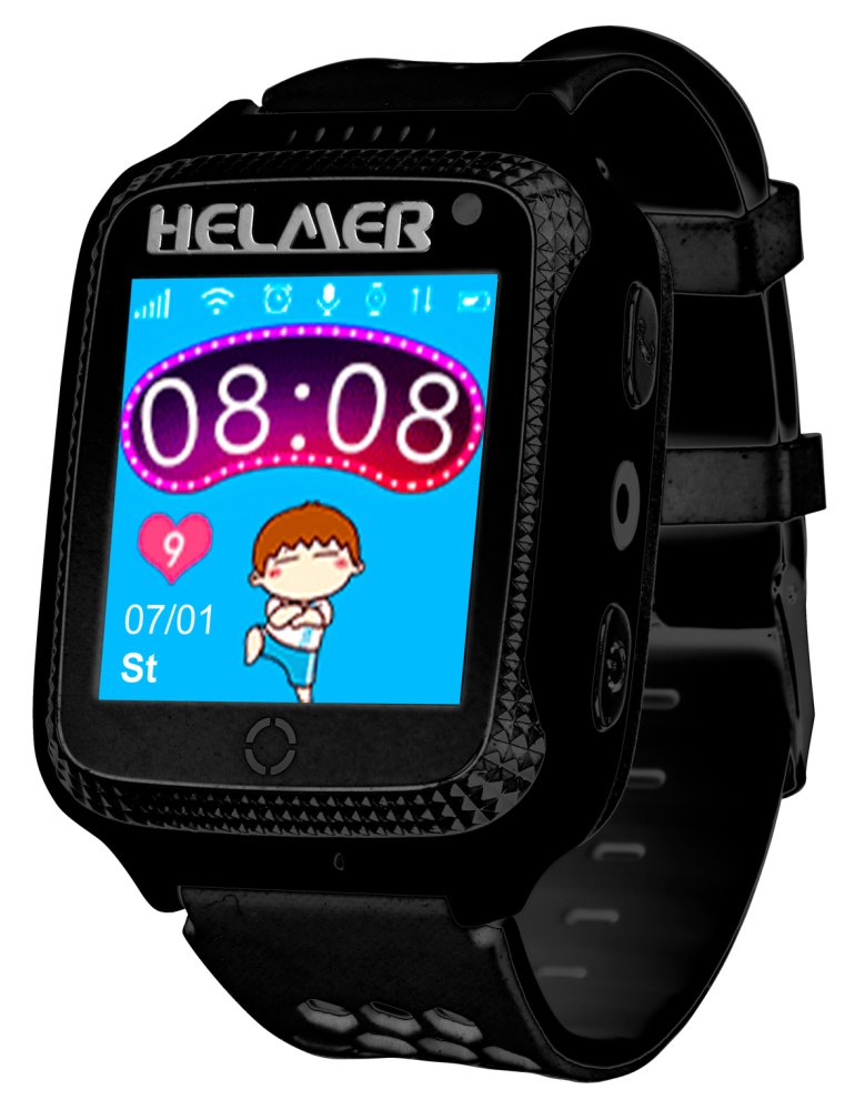 Helmer dětské hodinky LK 707 s GPS lokátorem, dotykový display/ IP65/ micro SIM/Android a iOS/ černé HELMER LK 707 BK