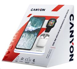 Canyon bezdrátová nabíječka WS-302, 3v1, vstup 9V/2A, 12V/2A, výstup 15W/10W/7.5W/5W, Type C to USB-A, bílá CNS-WCS302W