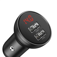 Baseus duální USB adaptér do automobilu s displejem 4,8A 24W, šedá 6953156215399