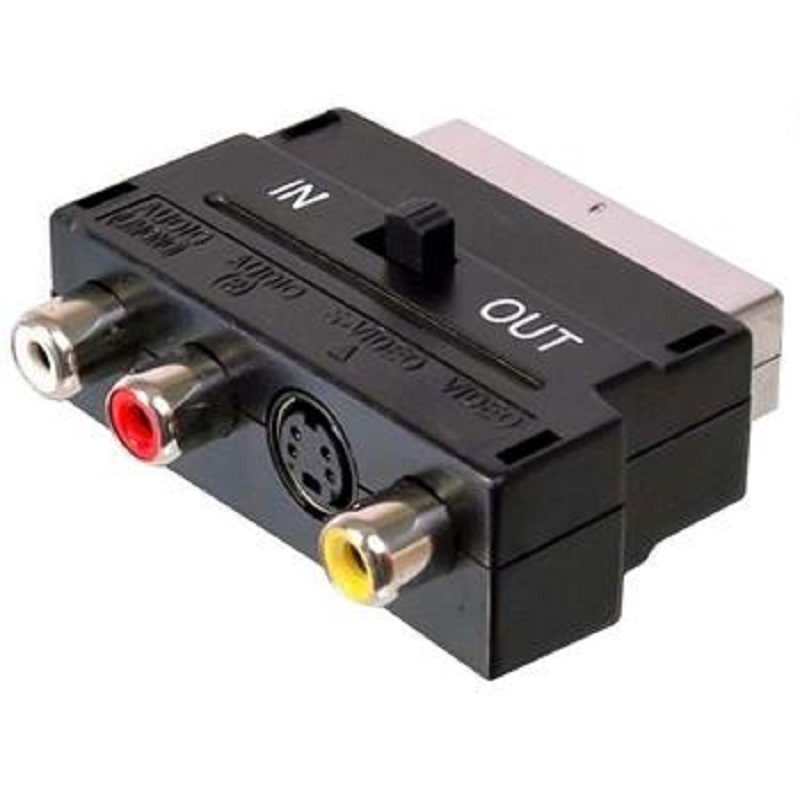 PremiumCord Adapter SCART-3x cinch + S-video s přepínačem IN/OUT KJSA-01