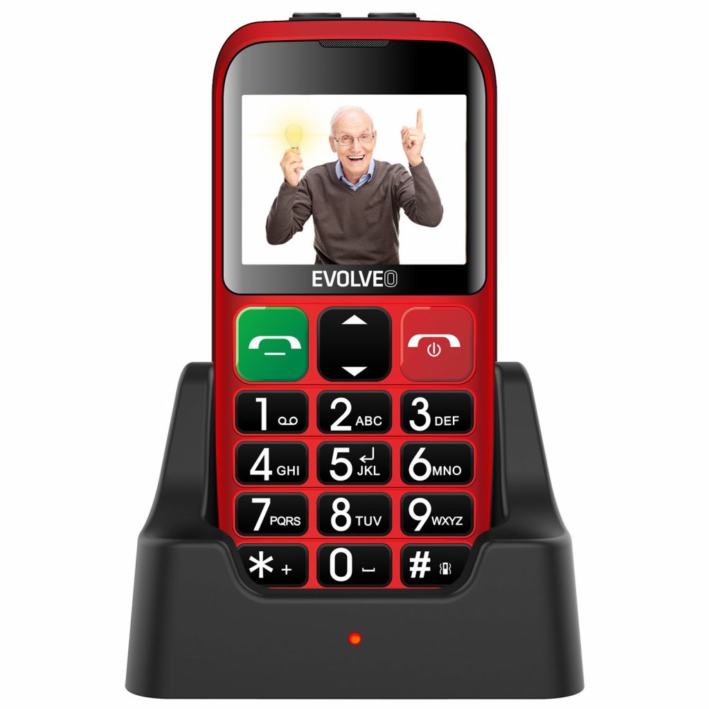 Evolveo EasyPhone EB, mobilní telefon pro seniory s nabíjecím stojánkem, červená EP-850-EBR