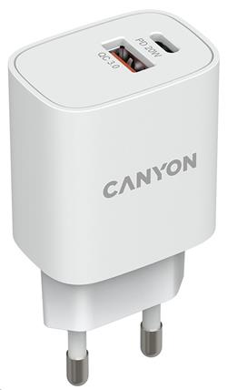 Canyon nabíječka do sítě H-20-04, 1x USB-C PD 20W, 1x USB-A QC 3.0 18W, bílá CNE-CHA20W04