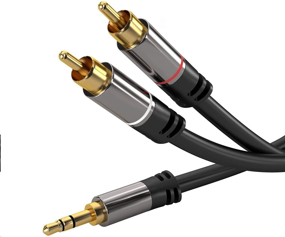 Premiumcord HQ stíněný kabel stereo Jack 3.5mm-2xCINCH M/M 5m KJQCIN5