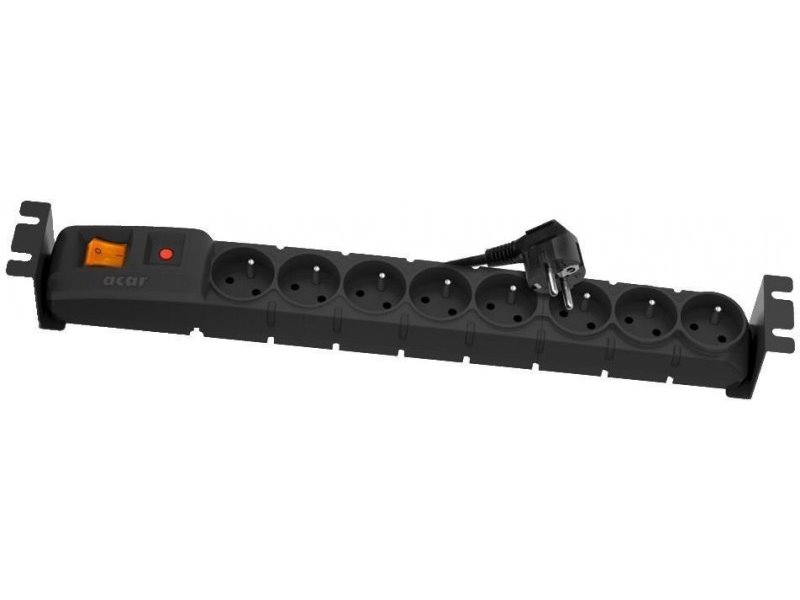 Premiumcord Acar S8 FA Rack 5m kabel, 8 zásuvek, přepěťová ochrana, do racku, černá ACAR S8 FA-5