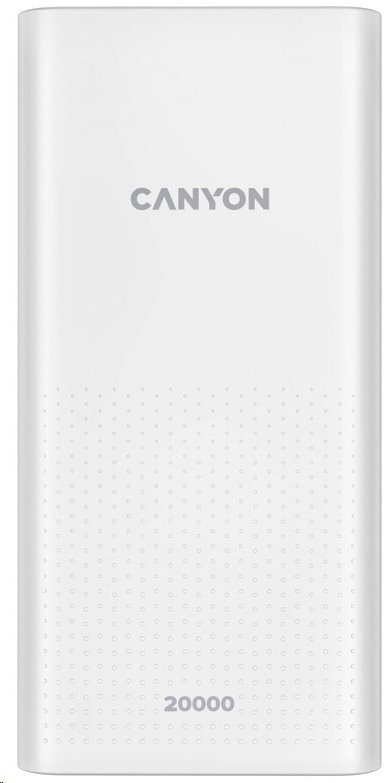 Canyon powerbanka PB-2001, 20000mAh Li-poly, Input 5V/2A microUSB+USB C, Output 5V/2.1A USB-A, bílá CNE-CPB2001W