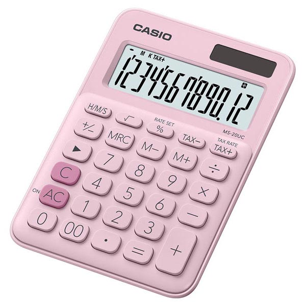 Casio Kalkulačka MS 20 UC PK, růžová, dvanáctimístná, duální napájení