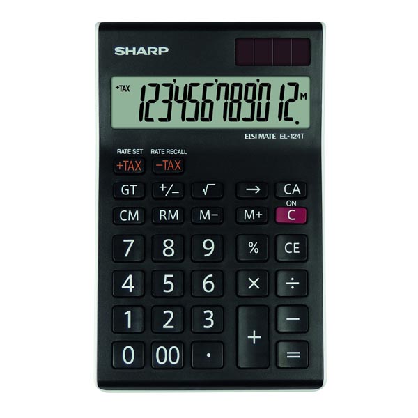 Sharp Kalkulačka EL-124TWH, černo-bílá, stolní, dvanáctimístná EL124TWH