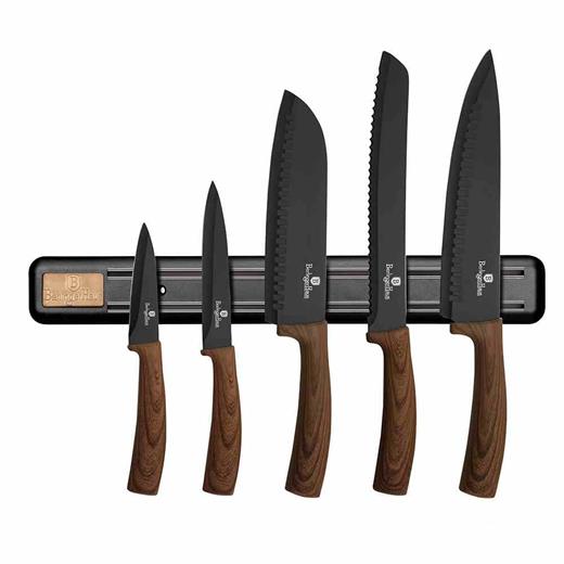 Berlingerhaus Sada nožů s nepřilnavým povrchem a magnetickým držákem 6 ks Ebony Line Rosewood BH-2540