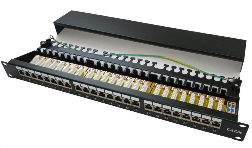 Xtendlan Patch panel 19", 24 portů, stíněný, C5E,dual, 2xAu, s LED vyhledáváním XL-PP19-24C5ESD-LED