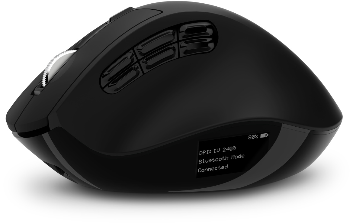 Connect It FOR HEALTH Dual LED bezdrátová ergonomická myš s LCD displejem, 2.4 GHz & Bluetooth 5.0, černá CMO-4400-BK