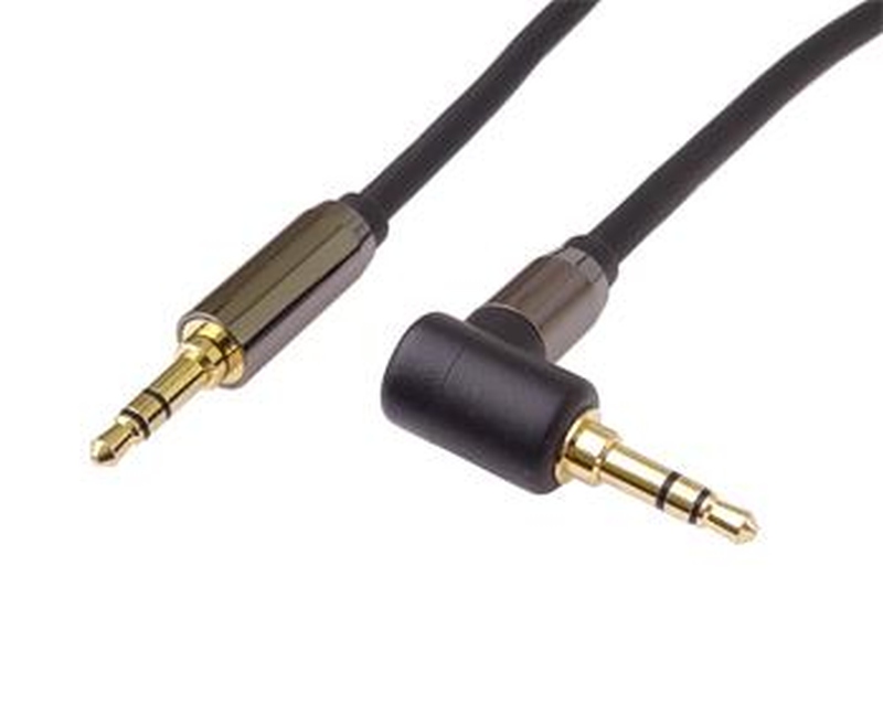 Premiumcord HQ stíněný kabel stereo Jack 3.5mm - Jack 3.5mm zahnutý 90° 1,5m KJQMM015-90