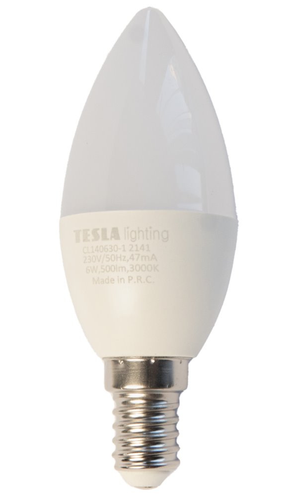 Tesla LED žárovka CANDLE svíčka, E14, 6W, 230V, 500lm, 3000K, teplá bílá CL140630-1