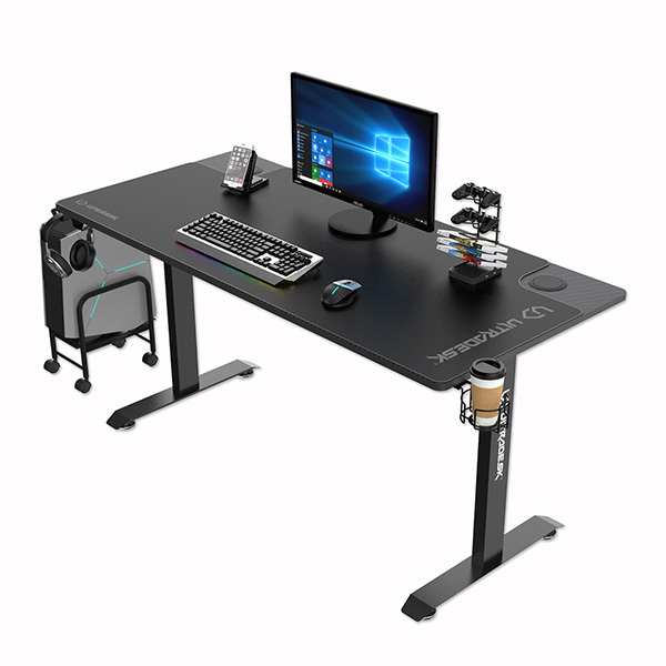 Ultradesk Herní stůl MOMENTUM - Black, 152,5x70cm, 75,5cm, s XXL podložkou pod myš, držák sluchátek UDESK-MM-BK