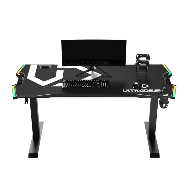 Ultradesk Herní stůl FORCE - bílý, 166x70cm, 76.5cm, s XXL podložkou pod myš, držák sluchátek i ná UDESK-FO-BW