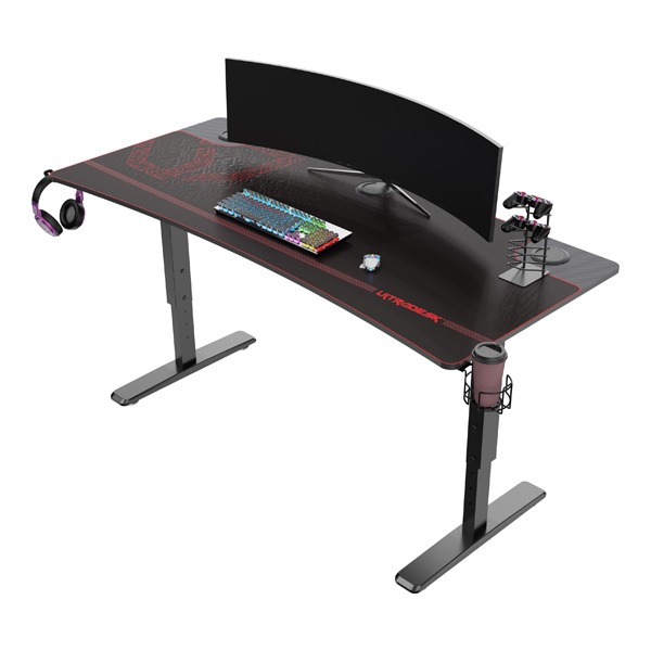 Ultradesk Herní stůl CRUISER RED, 160x70cm, 66-82cm, držák sluchátek, 3 otvory pro kabel UDESK-CR-RD