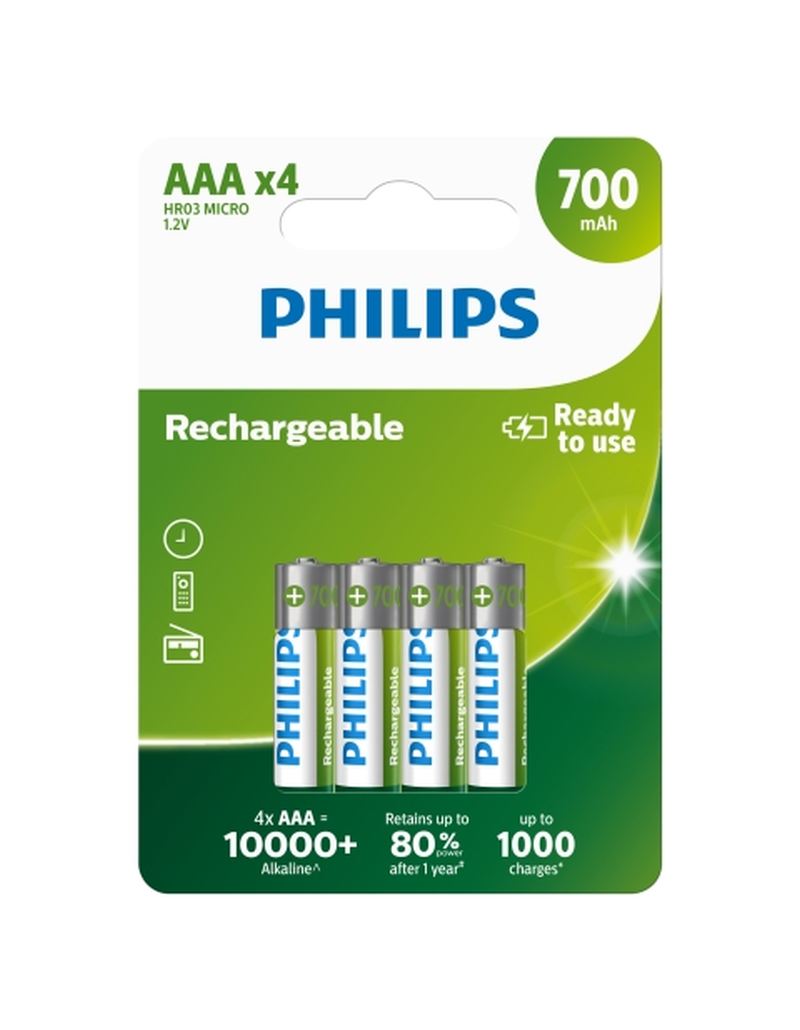 Philips dobíjecí baterie AAA 700mAh, NiMH - 4ks R03B4A70/10