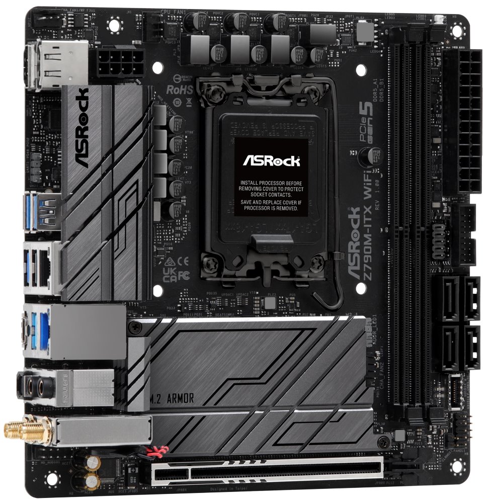 Asrock Z790M-ITX WIFI, Intel Z790, LGA1700, 2x DDR5, 2x M.2, HDMI, DP, USB-C, WiFi, Mini-ITX