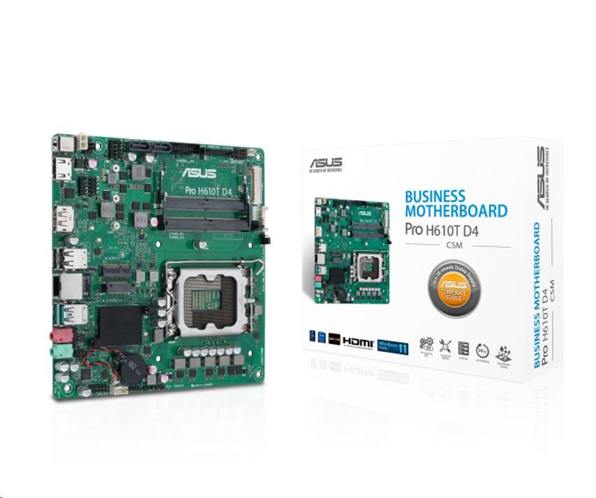 Asus PRO H610T D4-CSM, Intel H610, LGA1700, 2xDDR4, 1xDP, 1xHDMI, 1xLVDS, mini-ITX 90MB1AM0-M0EAYC