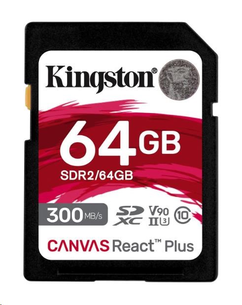 Kingston Canvas React Plus, SDHC/64GB/300MBps/UHS-II U3/ Class 10 SDR2/64GB