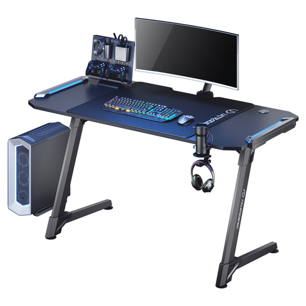 Ultradesk Herní stůl SPACE XXL V2 BLACK, 144x70cm, 75cm, LED RGB podsvícení s dotykovým panelem, s UDESK-SP-XL
