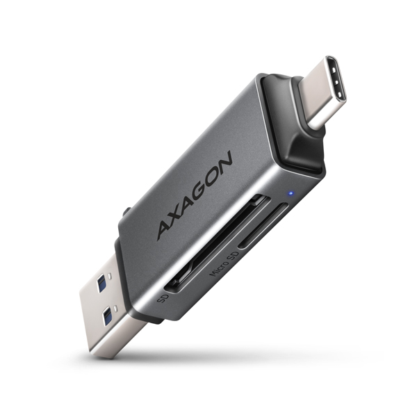 Axagon CRE-DAC, USB-C+USB-A, 5 Gbps - MINI čtečka karet, 2-slot & lun SD/microSD, podpora UHS-I