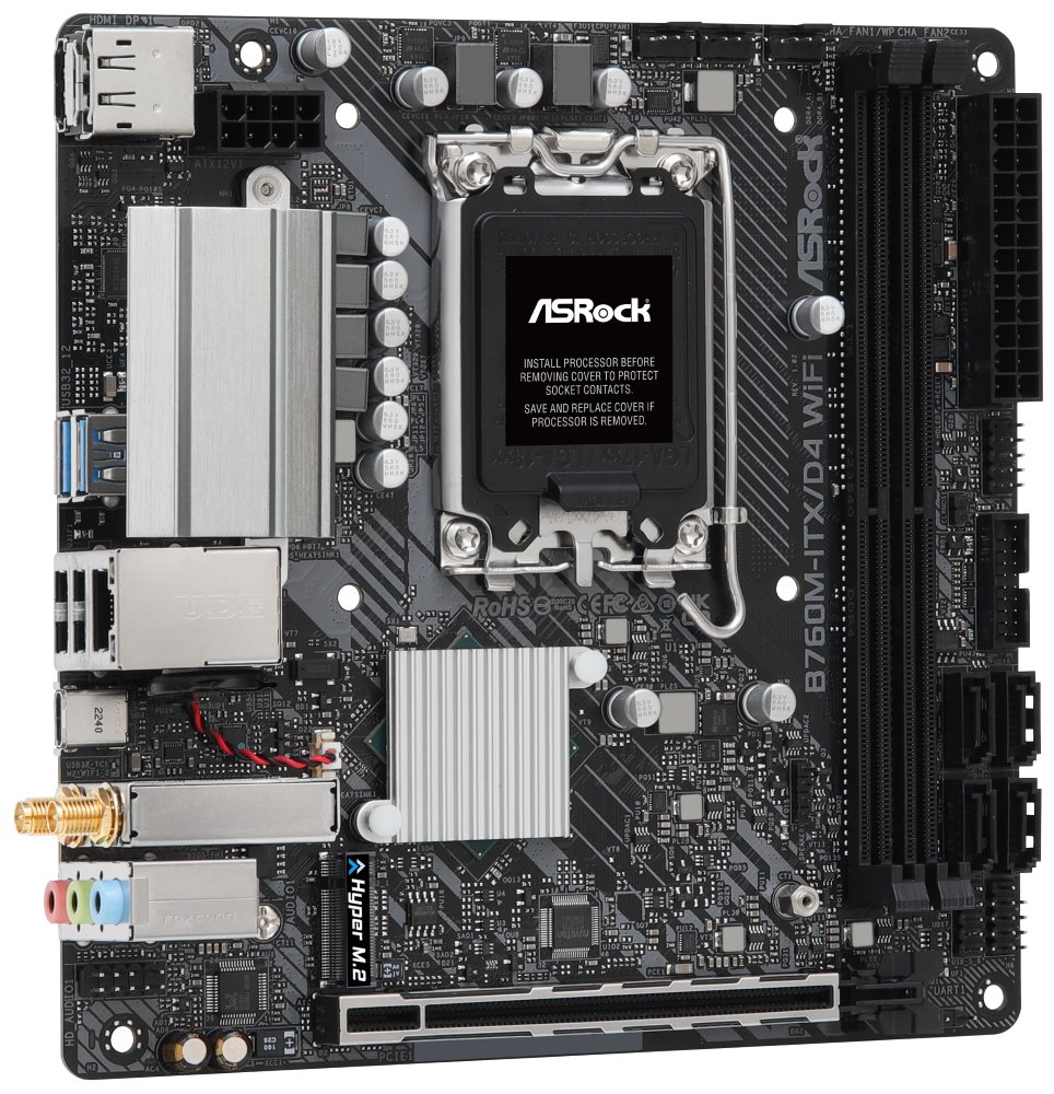 Asrock B760M-ITX/D4 WIFI, Intel B760, LGA1700, 2x DDR4, 1x M.2, HDMI, DP, USB-C, WiFi, Mini-ITX
