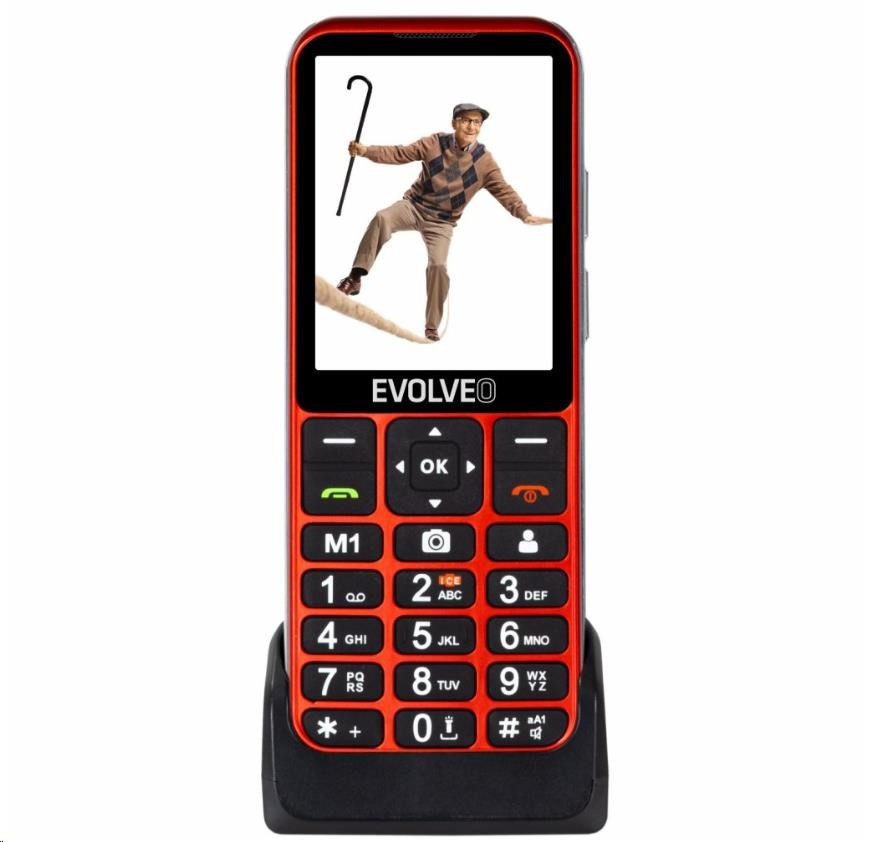 Evolveo EasyPhone LT, mobilní telefon pro seniory s nabíjecím stojánkem, červená EP-880-LTR
