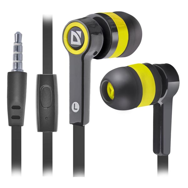 Defender Pulse 420, sluchátka s mikrofonem, bez ovl.hlasit., černo-žlutá, špuntová, 3.5 mm j 63421