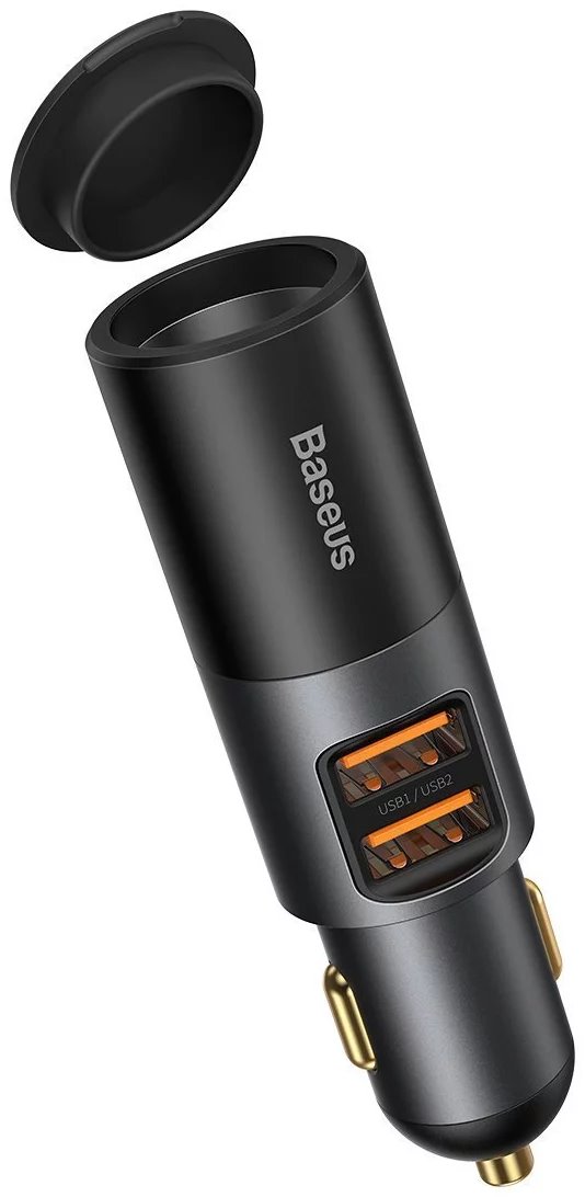 Baseus CCBT-D0G Share Together, Car Charger with Cigarette Lighter Port 2x USB, 120W Grey 6953156206700
