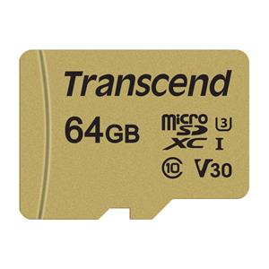 Transcend 64GB microSDXC, I Class 10 U3 V30 MLC with Adapter TS64GUSD500S