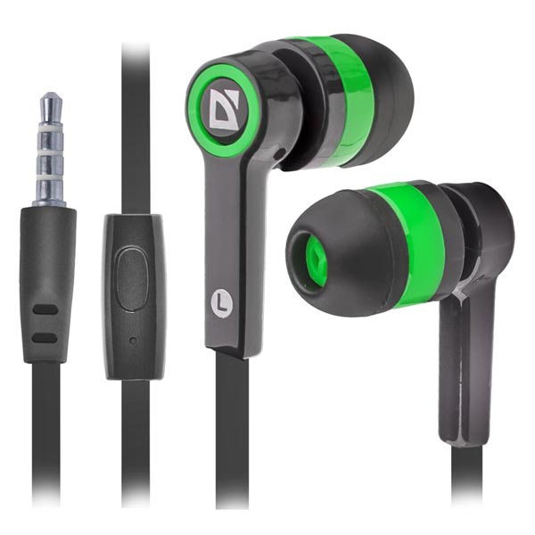 Defender Pulse 420, sluchátka s mikrofonem, bez ovl.hlasit., černo-zelená, špuntová, 3.5 mm 63422