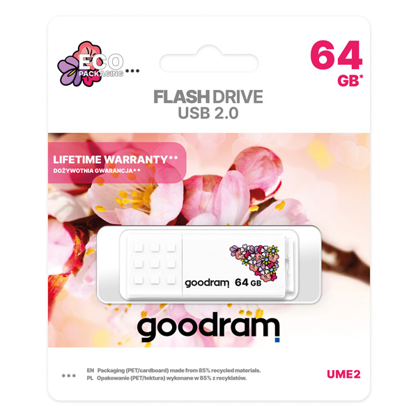 Goodram USB flash disk, USB 2.0, 64GB, UME2, UME2, bílý, UME2-0640W0R11-SP