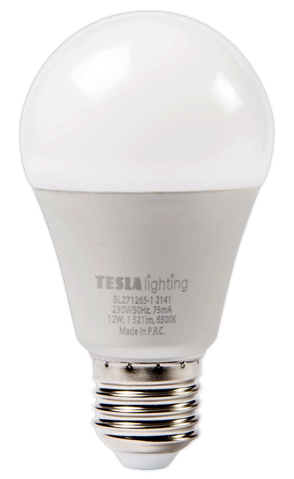 Tesla LED žárovka BULB E27, 12W, 230V, 1521lm, 25 000h, 6500K studená bílá 220st BL271265-1