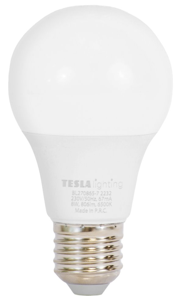 Tesla LED žárovka BULB E27, 8W, 230V, 806lm, 25 000h, 6500K studená bílá, 220st BL270865-7