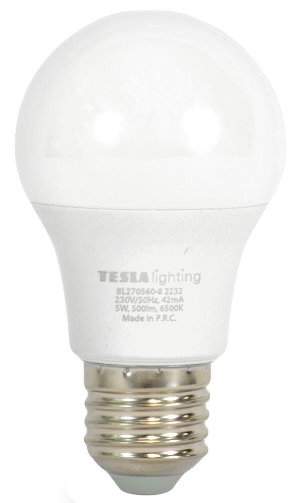 Tesla LED žárovka BULB, E27, 5W, 230V, 500lm, 25 000h, 6500K studená bílá BL270560-8