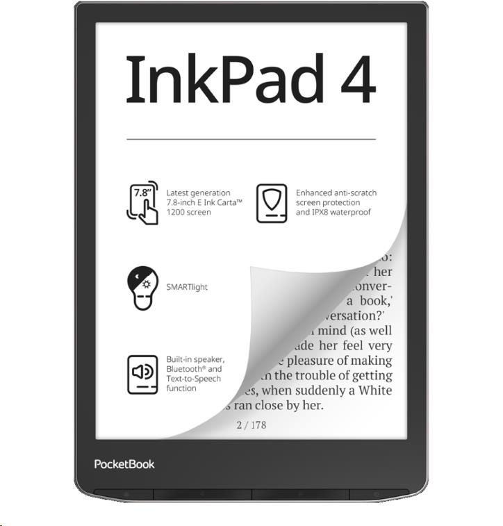 Pocketbook 743G INKPAD 4 STARDUST SILVER, 32GB, 7,8", Wi-Fi, USB-C, čeština, stříbrná PB743G-U-WW