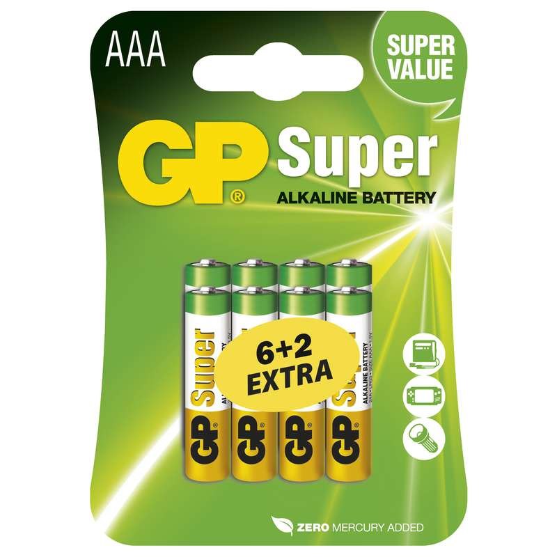 GP alkalická baterie 1,5V AAA (LR03) Super 8ks blistr (6+2ks ZDARMA) 1013118000