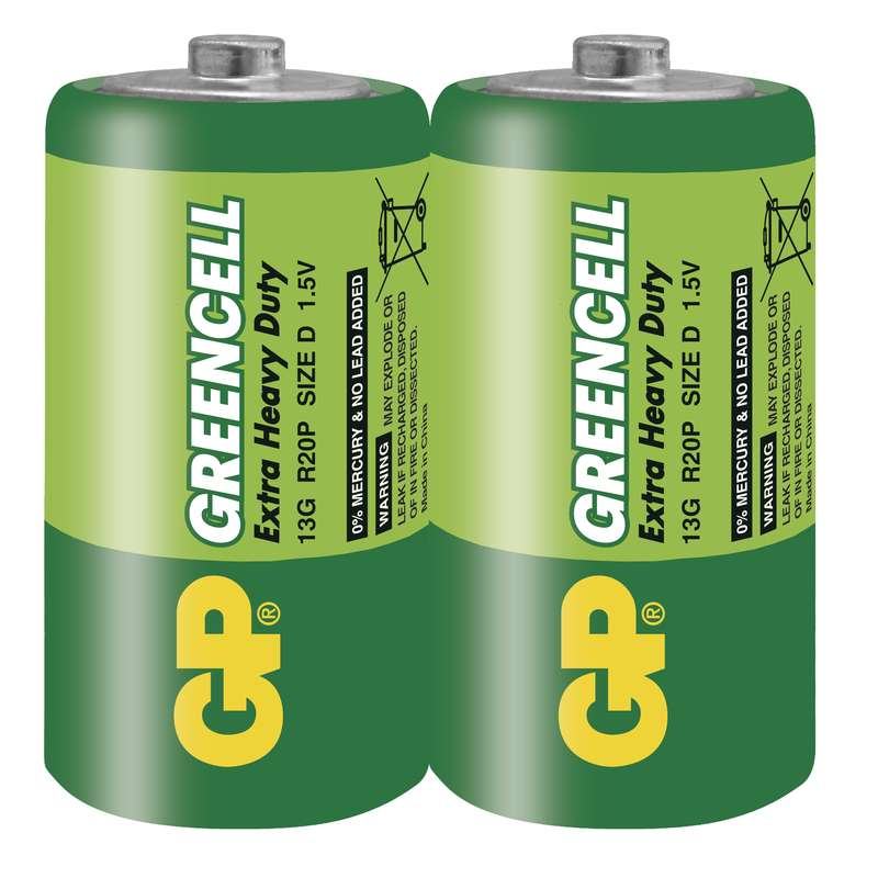 GP zinko-chloridová baterie 1,5V D (R20) Greencell 2ks fólie 1012402000